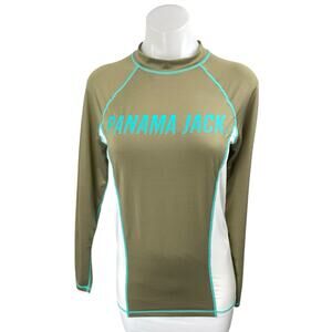 Panama Jack Women's Green Long Sleeve Colorblock Log Swim Rashguard Top Size S